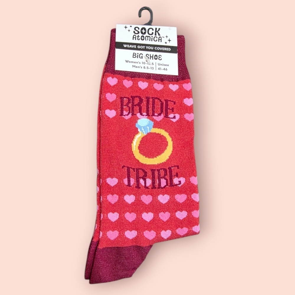 ❤️2/$12 NEW Sock Atomic Bride Tribe Novelty Socks Big Shoe Wedding Bachelorette